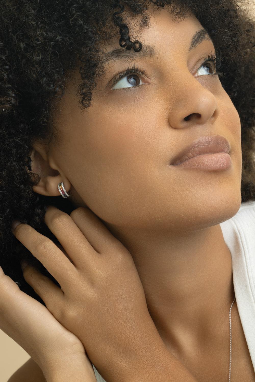 Rainbow Sapphire Diamond Hinge Hoop Earrings-WHITE GOLD-JEWELRYFINE JEWELEARRING-LISA NIK