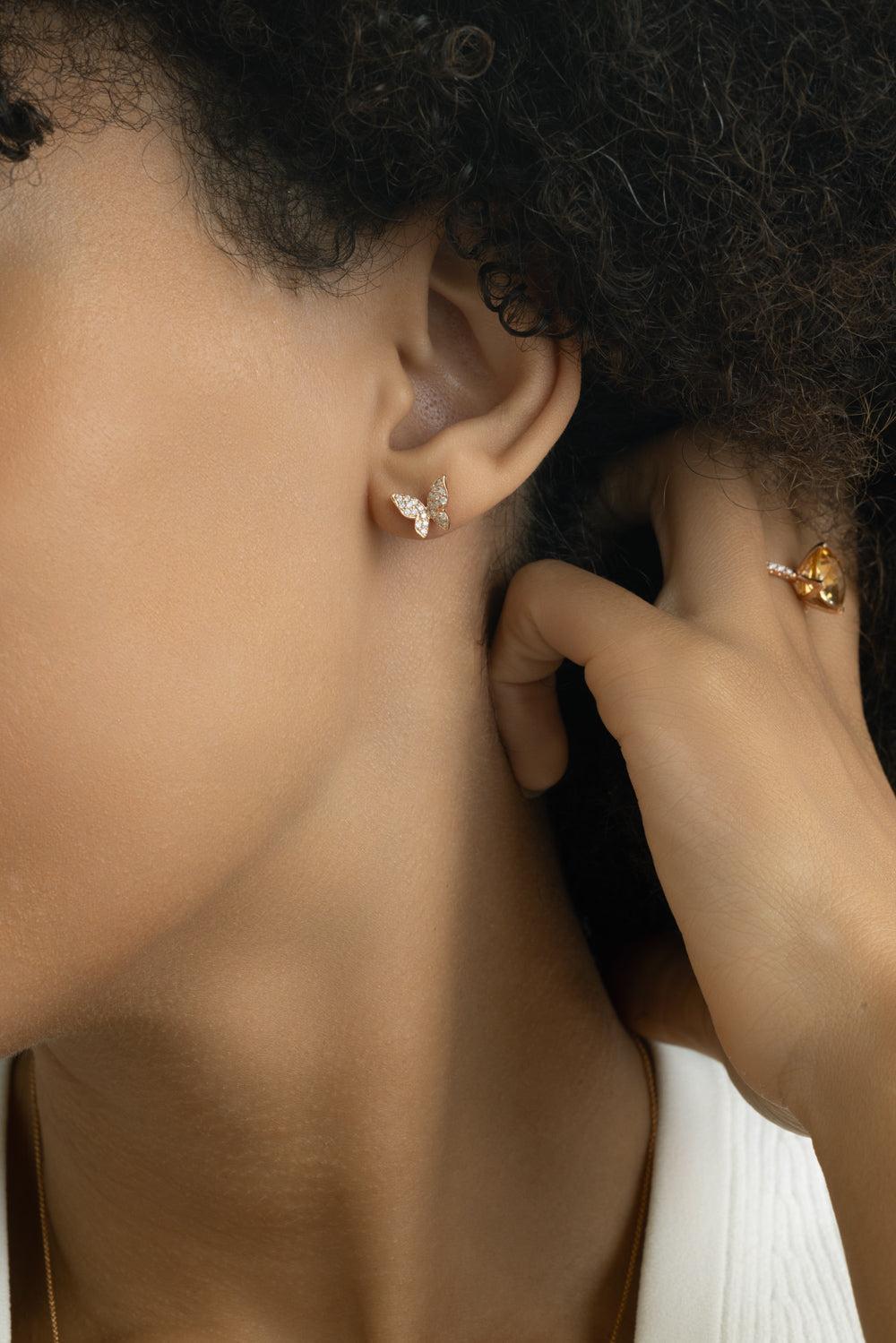 Diamond Butterfly Stud Earrings-ROSE GOLD-JEWELRYFINE JEWELEARRING-LISA NIK