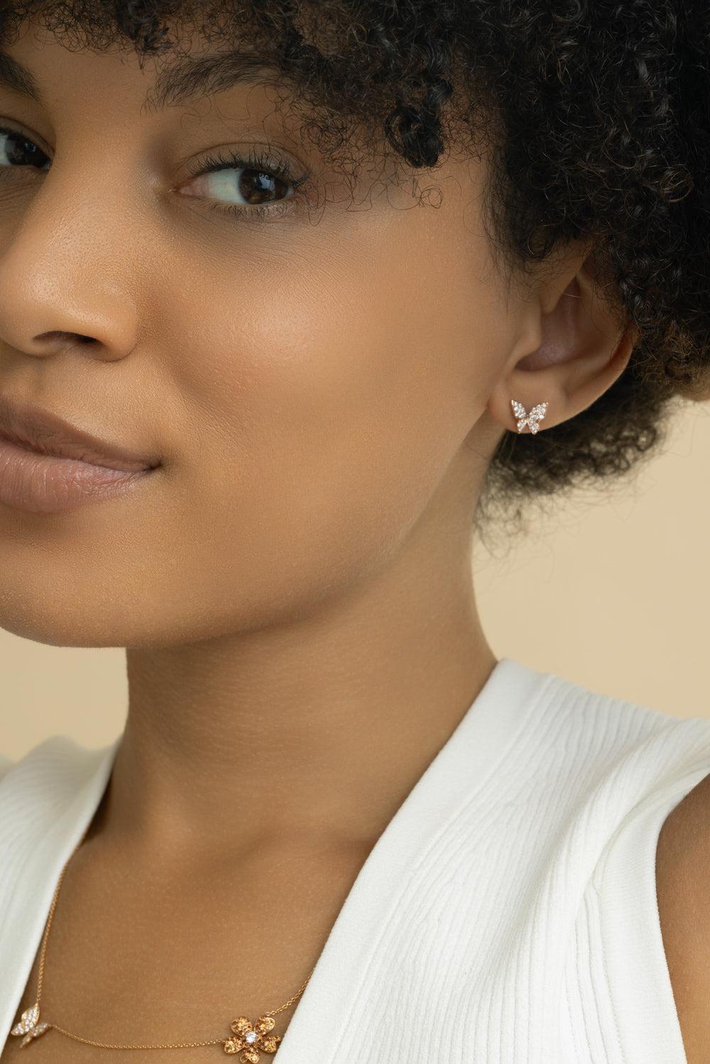 Diamond Butterfly Stud Earrings-ROSE GOLD-JEWELRYFINE JEWELEARRING-LISA NIK