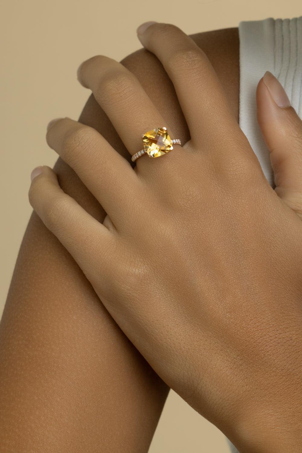 Diamond Citrine Cushion Ring-ROSE GOLD-5.5-JEWELRYFINE JEWELRING-LISA NIK