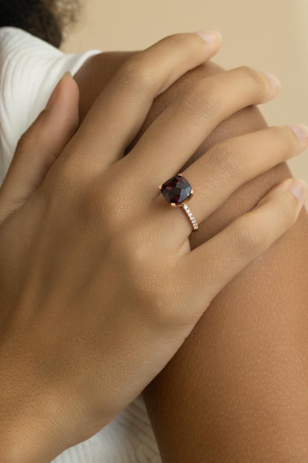 Garnet Diamond Cushion Ring-ROSE GOLD-5.75-JEWELRYFINE JEWELRING-LISA NIK