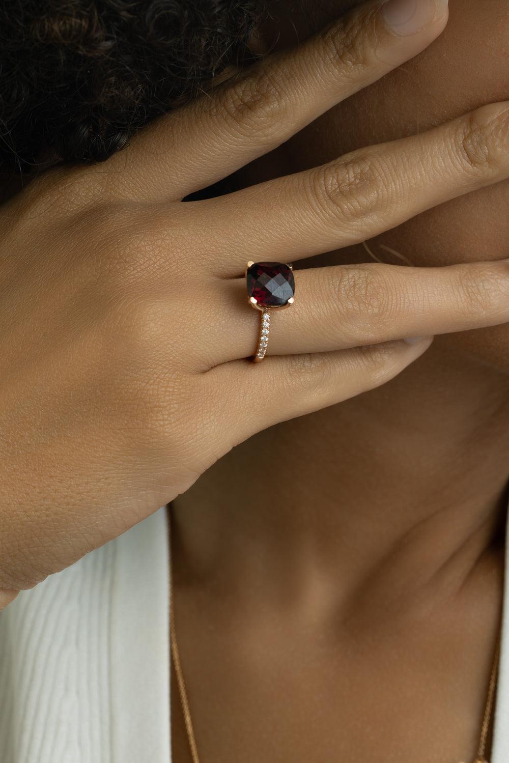 Garnet Diamond Cushion Ring-ROSE GOLD-5.75-JEWELRYFINE JEWELRING-LISA NIK