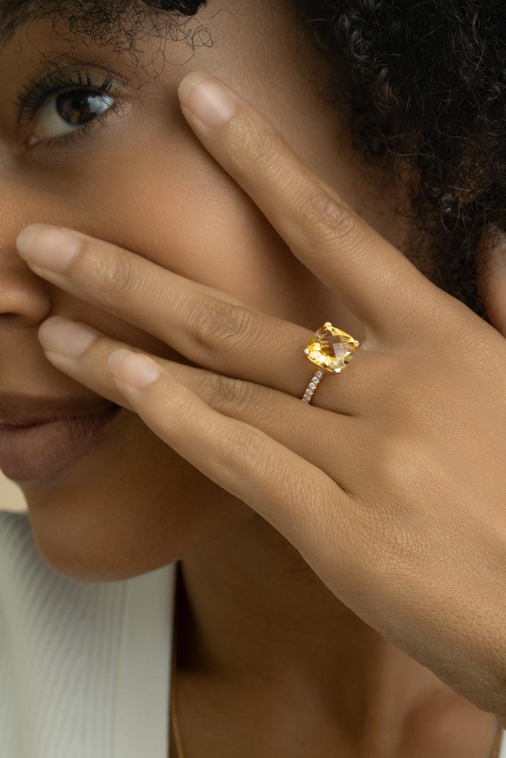 Diamond Citrine Cushion Ring-ROSE GOLD-5.5-JEWELRYFINE JEWELRING-LISA NIK