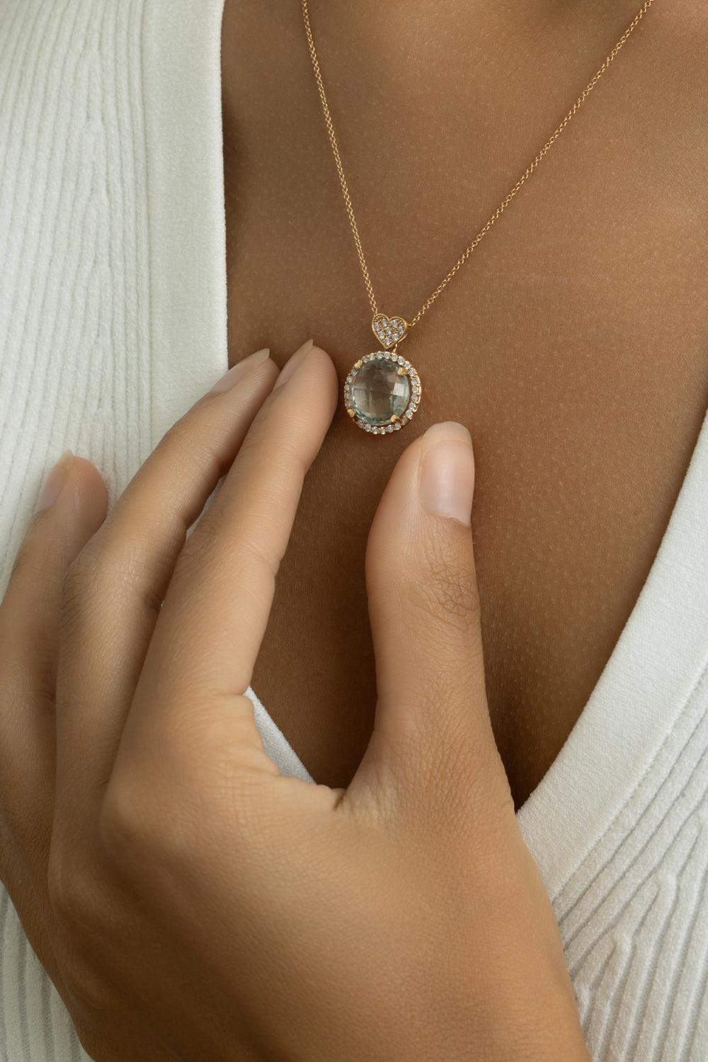 Diamond Quartz Round Necklace-ROSE GOLD-JEWELRYFINE JEWELNECKLACE O-LISA NIK