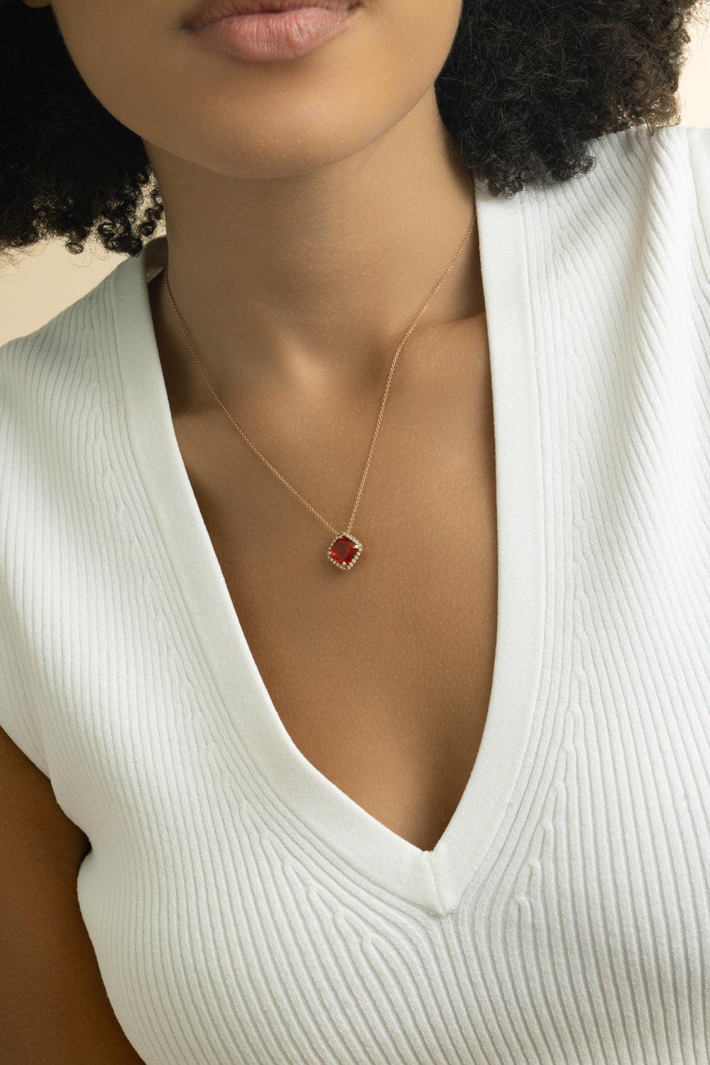 Fire Opal Diamond Necklace-ROSE GOLD-JEWELRYFINE JEWELNECKLACE O-LISA NIK