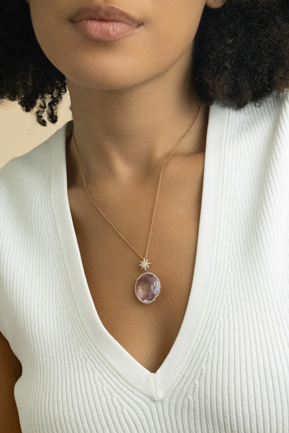 Amethyst Star Bail Necklace-ROSE GOLD-JEWELRYFINE JEWELNECKLACE O-LISA NIK