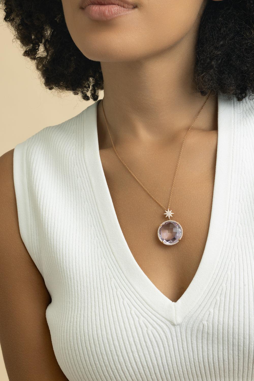 Amethyst Star Bail Necklace-ROSE GOLD-JEWELRYFINE JEWELNECKLACE O-LISA NIK