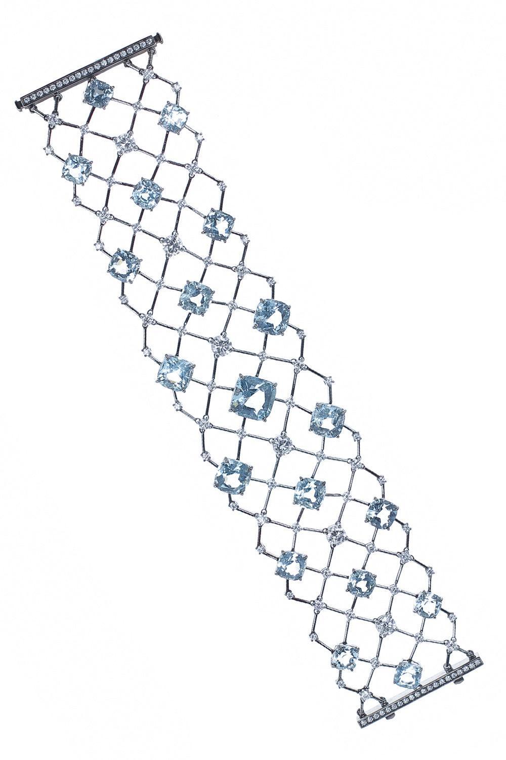 Aquamarine Diamond Bracelet-WHITE GOLD-JEWELRYFINE JEWELBRACELET O-ALEXANDER LAUT