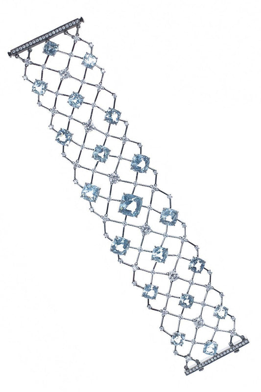 Aquamarine Diamond Bracelet-WHITE GOLD-JEWELRYFINE JEWELBRACELET O-ALEXANDER LAUT