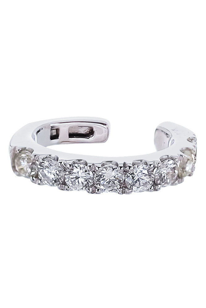 Diamond Round Single Row Ear Cuff - White Gold