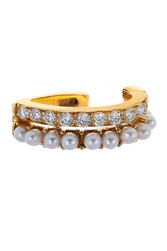 Diamond Pearl Double Row Ear Cuff
