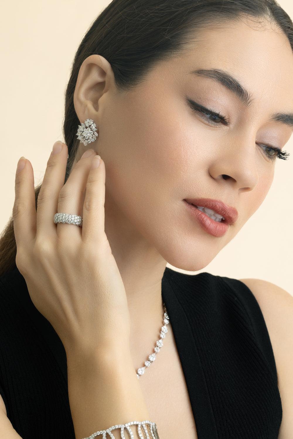 Diamond Cluster Earrings-WHITE GOLD-JEWELRYFINE JEWELEARRING-ZYDO