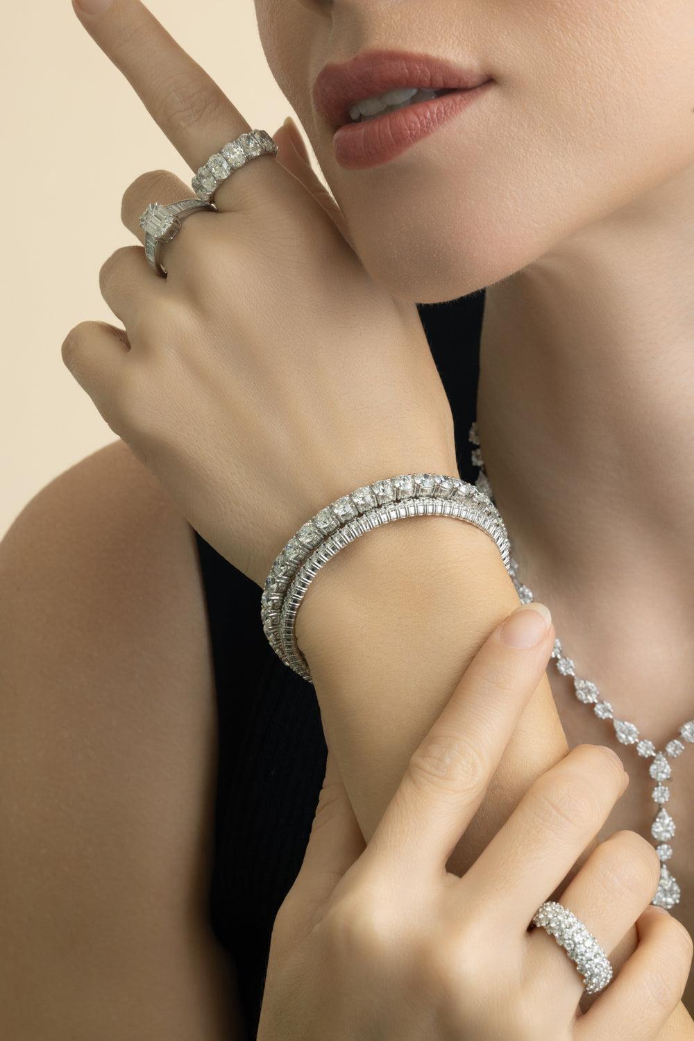 1 Row Diamond Stretch Bracelet-WHITE GOLD-JEWELRYFINE JEWELBRACELET O-ZYDO