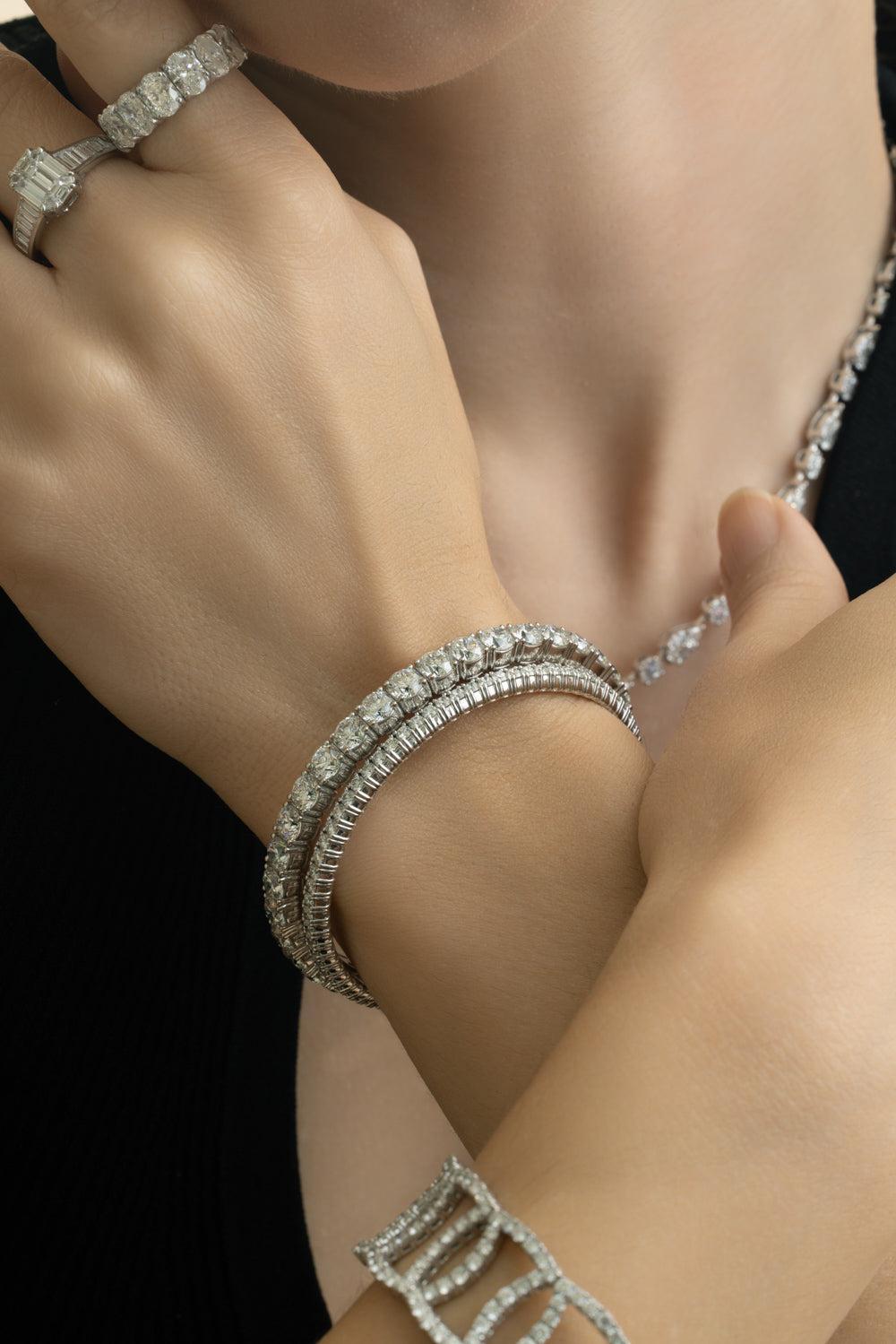 1 Row Diamond Stretch Bracelet-WHITE GOLD-JEWELRYFINE JEWELBRACELET O-ZYDO