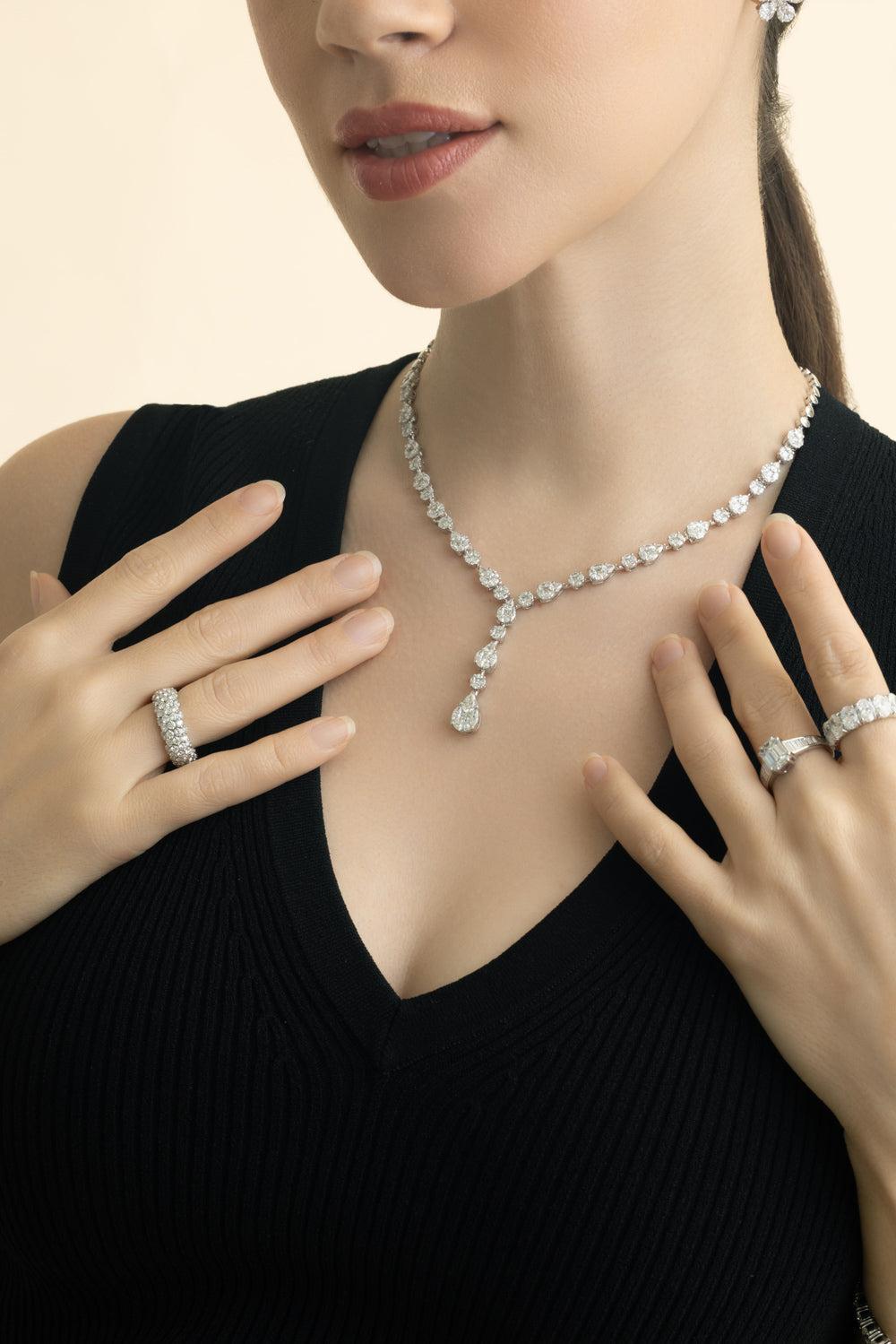 Mutli Shape Diamond Drop Necklace-WHITE GOLD-JEWELRYFINE JEWELNECKLACE O-ZYDO