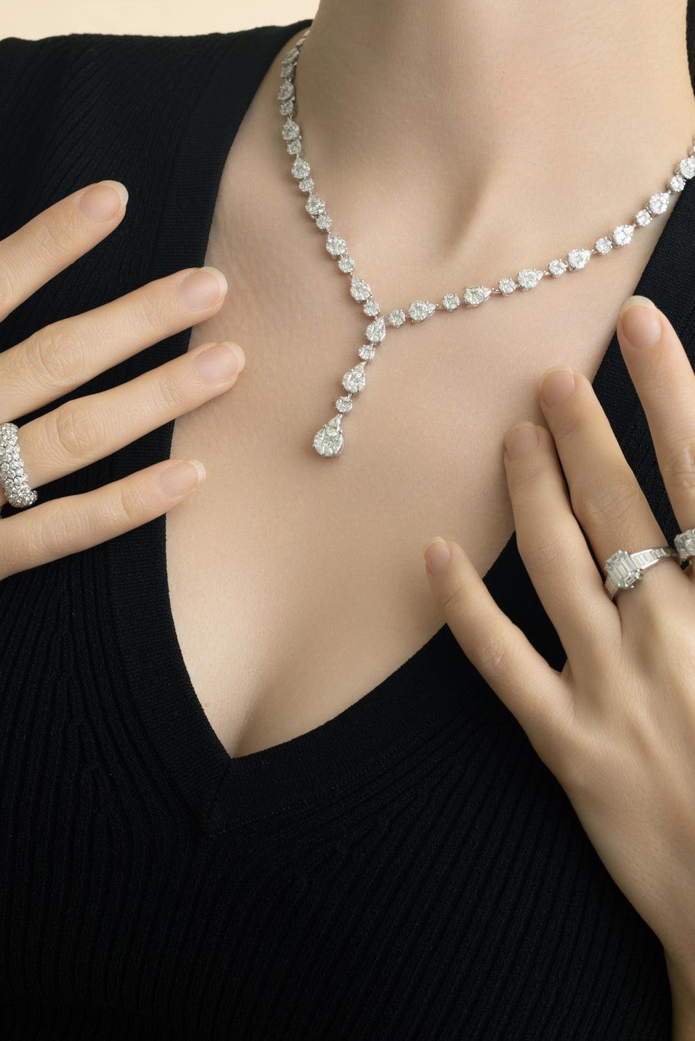 Mutli Shape Diamond Drop Necklace-WHITE GOLD-JEWELRYFINE JEWELNECKLACE O-ZYDO