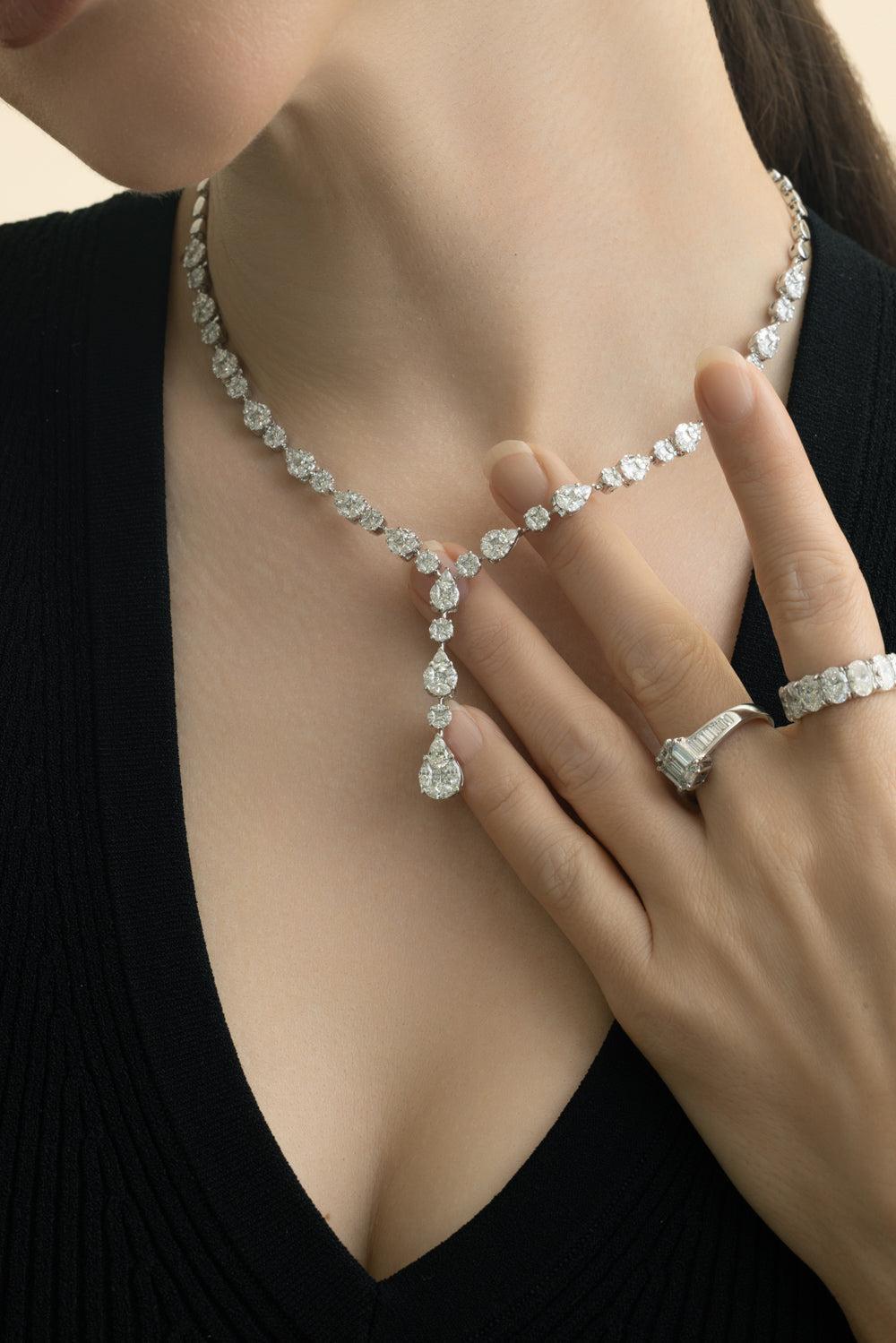 Mutli Shape Diamond Drop Necklace-WHITE GOLD-JEWELRYFINE JEWELNECKLACE O-ZYDO