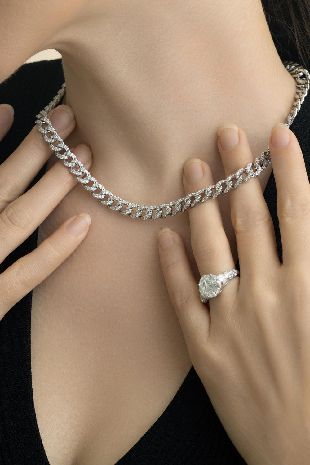 Diamond Cuban Link Necklace-WHITE GOLD-16-JEWELRYFINE JEWELNECKLACE O-ZYDO