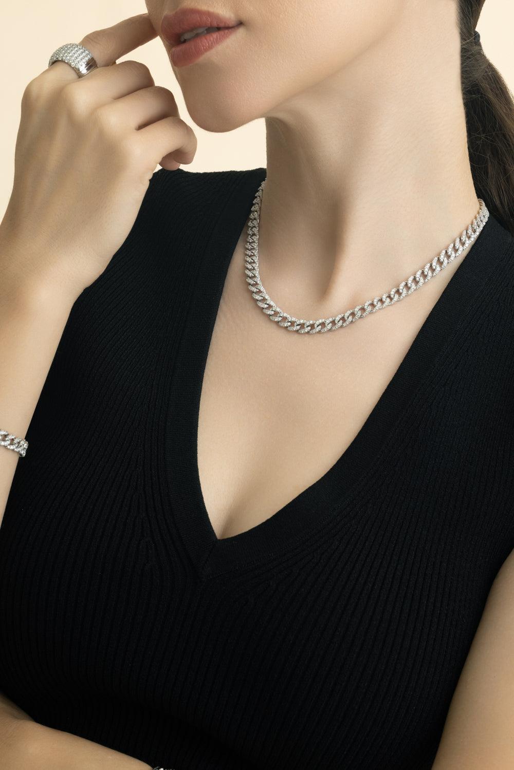 Diamond Cuban Link Necklace-WHITE GOLD-16-JEWELRYFINE JEWELNECKLACE O-ZYDO