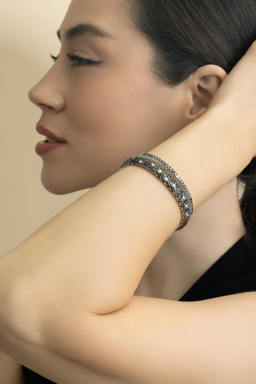 1 Row Blue Sapphire Diamond Stretch Bracelet-WHITE GOLD-JEWELRYFINE JEWELBRACELET O-ZYDO