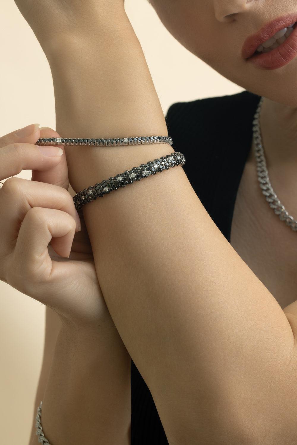 Black White Diamond Stretch Bracelet-WHITE GOLD-JEWELRYFINE JEWELBRACELET O-ZYDO