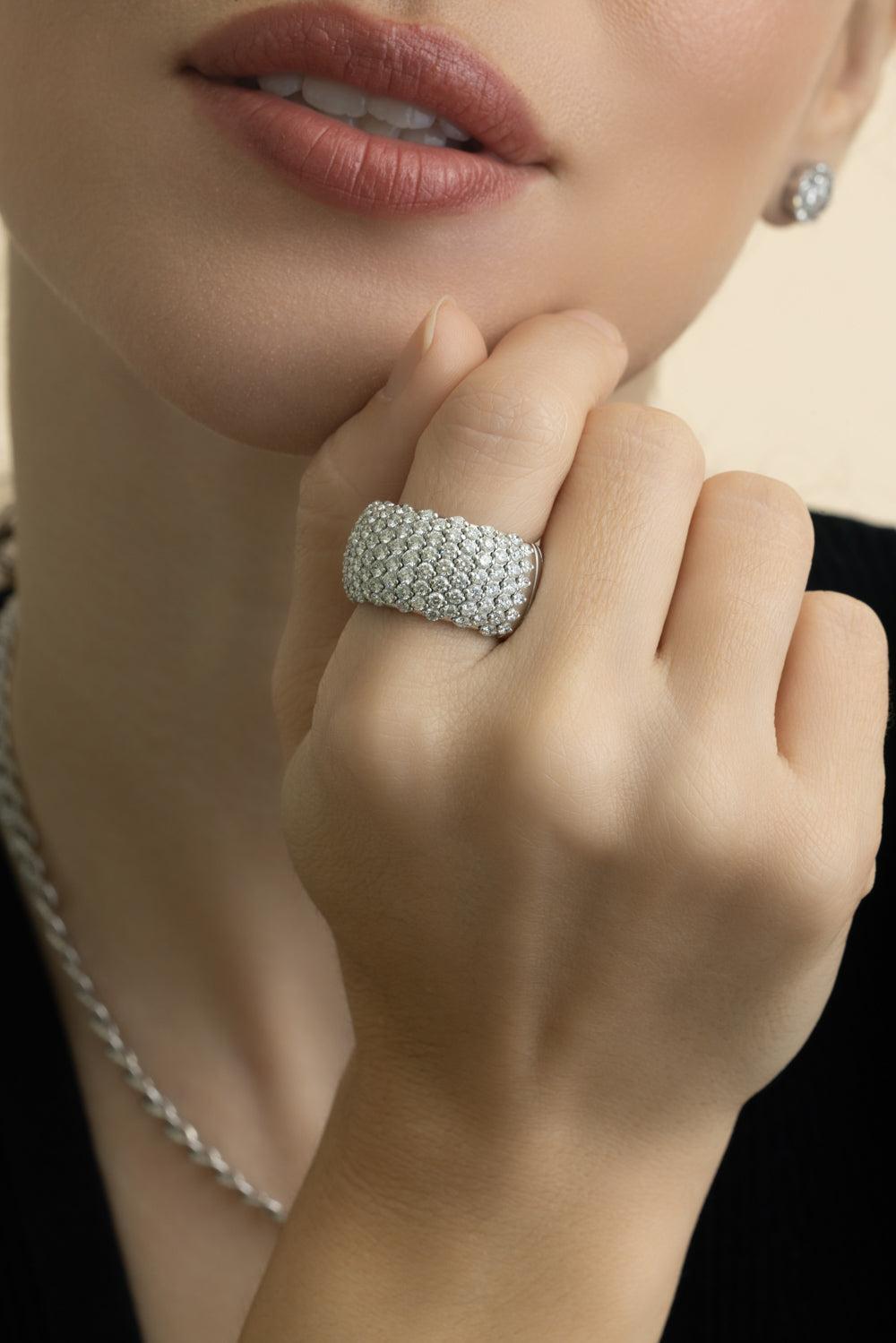 Wide Diamond Stretch Ring - White Gold-WHITE GOLD-8.5-JEWELRYFINE JEWELRING-ZYDO