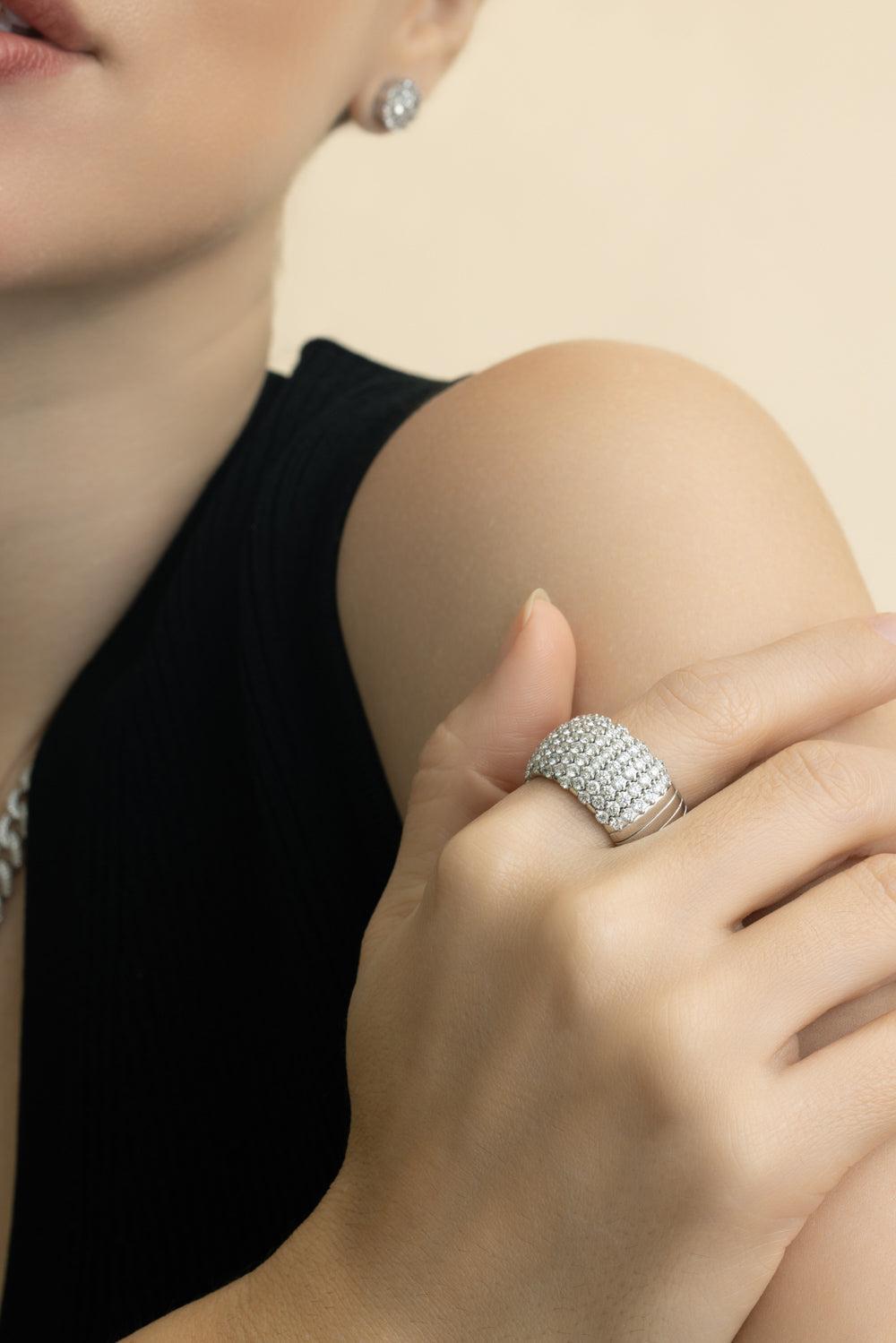 Wide Diamond Stretch Ring - White Gold-WHITE GOLD-8.5-JEWELRYFINE JEWELRING-ZYDO