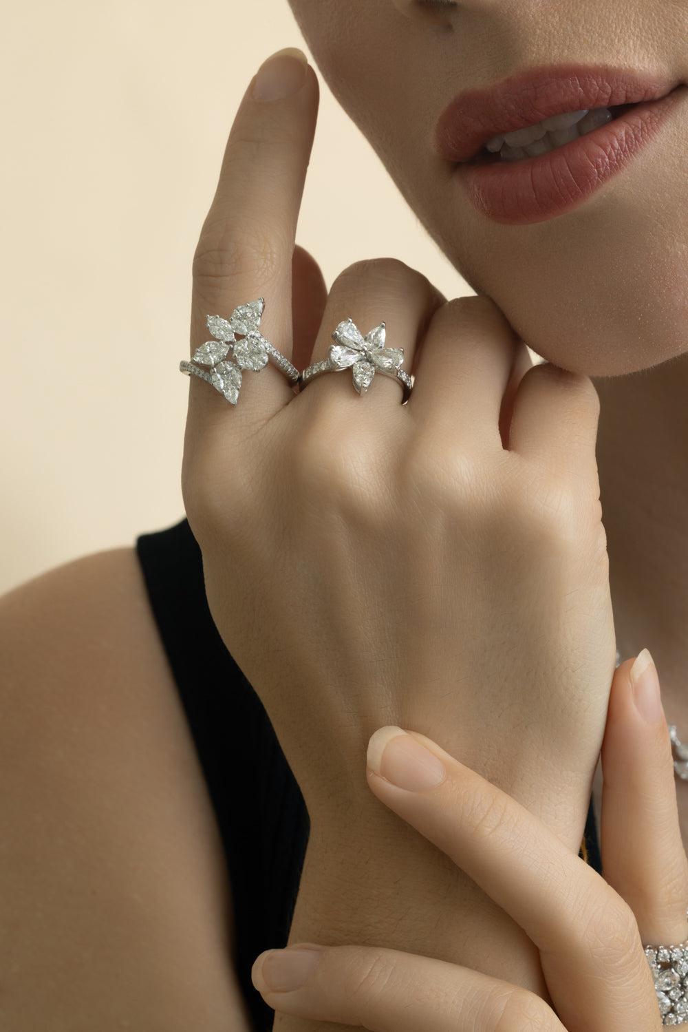 Diamond Flower Ring-WHITE GOLD-6.5-JEWELRYFINE JEWELRING-ZYDO