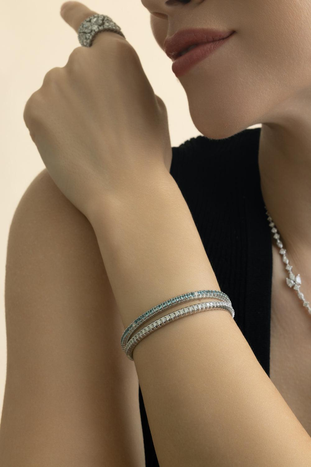1 Row Blue Topaz Diamond Stretch Bracelet-WHITE GOLD-JEWELRYFINE JEWELBRACELET O-ZYDO