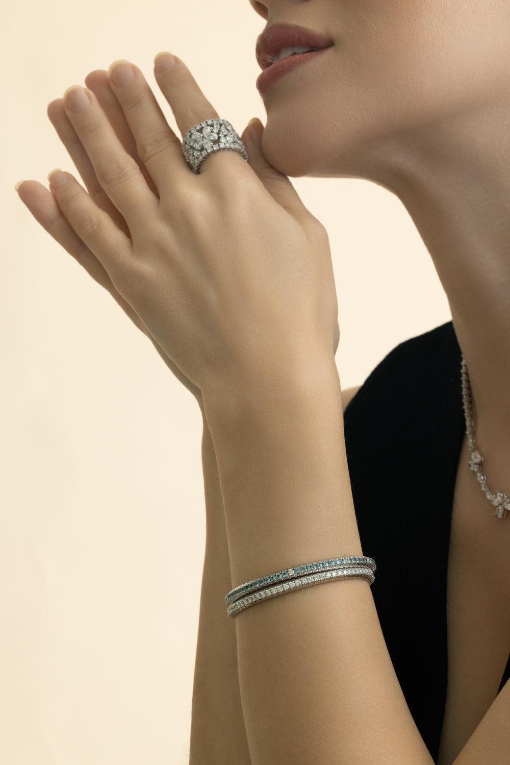 Diamond Stretch Tennis Bracelet-WHITE GOLD-JEWELRYFINE JEWELBRACELET O-ZYDO