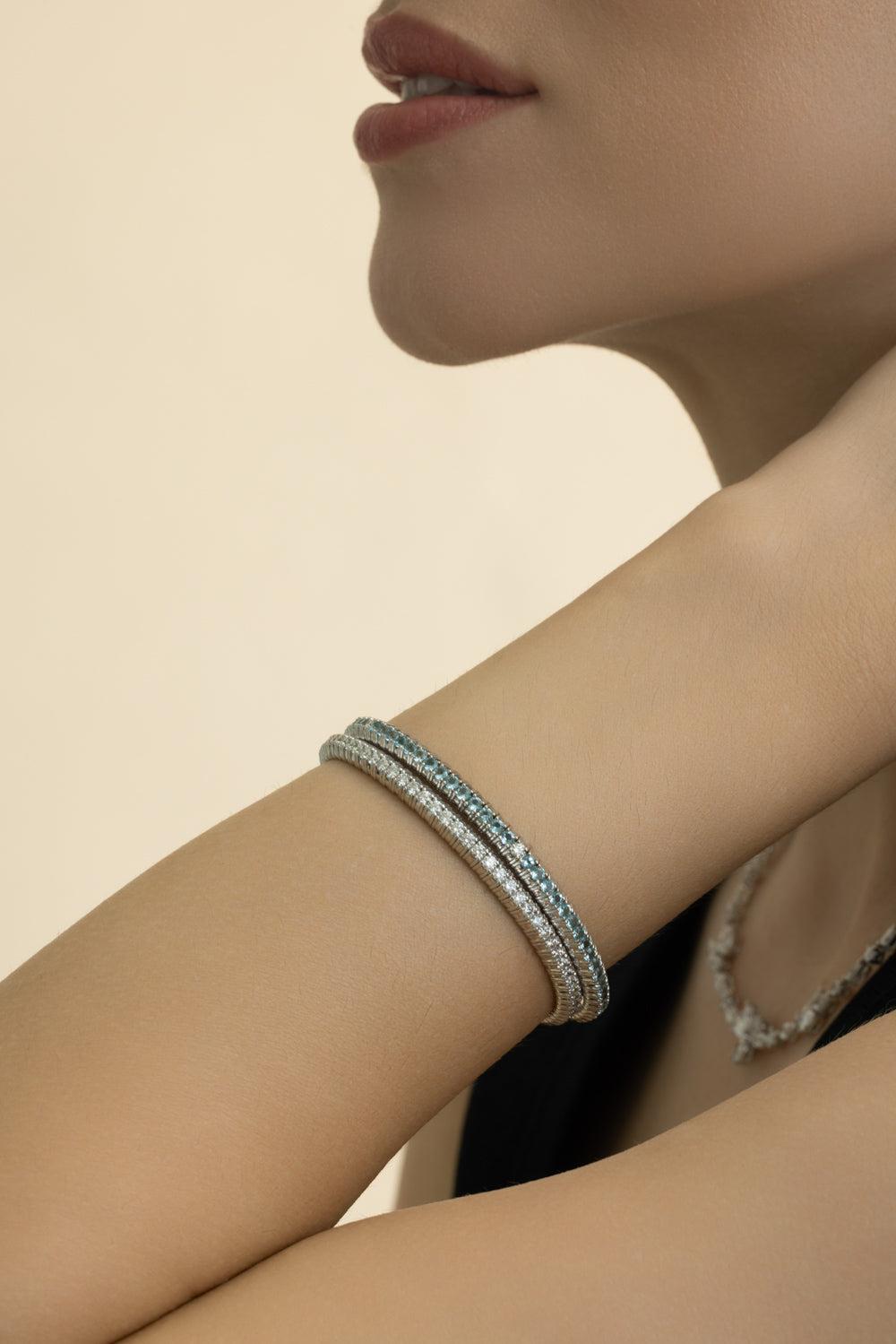 Diamond Stretch Tennis Bracelet-WHITE GOLD-JEWELRYFINE JEWELBRACELET O-ZYDO