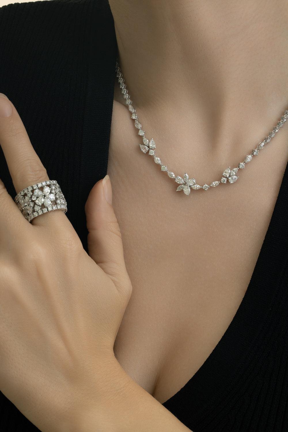 Mix Diamond 3 Station Necklace-WHITE GOLD-JEWELRYFINE JEWELNECKLACE O-ZYDO