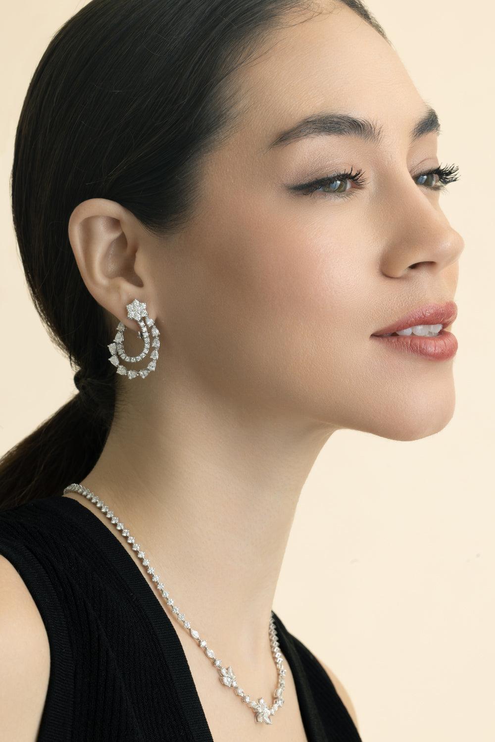 Diamond Movement Loop Earrings-WHITE GOLD-JEWELRYFINE JEWELEARRING-ZYDO