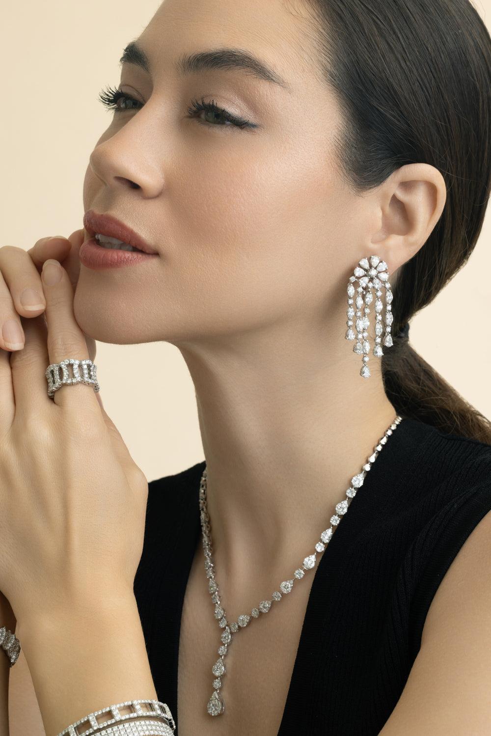 Diamond Fringe Earrings-WHITE GOLD-JEWELRYFINE JEWELEARRING-ZYDO
