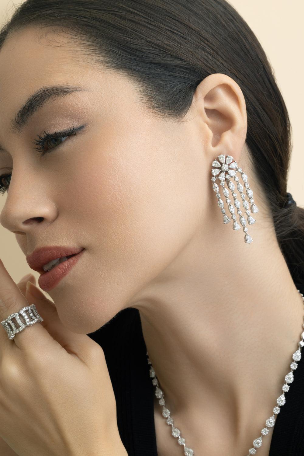 Diamond Fringe Earrings-WHITE GOLD-JEWELRYFINE JEWELEARRING-ZYDO