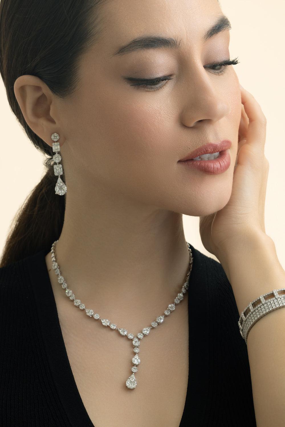 Mixed Shape Diamond Line Drop Earrings-WHITE GOLD-JEWELRYFINE JEWELEARRING-ZYDO