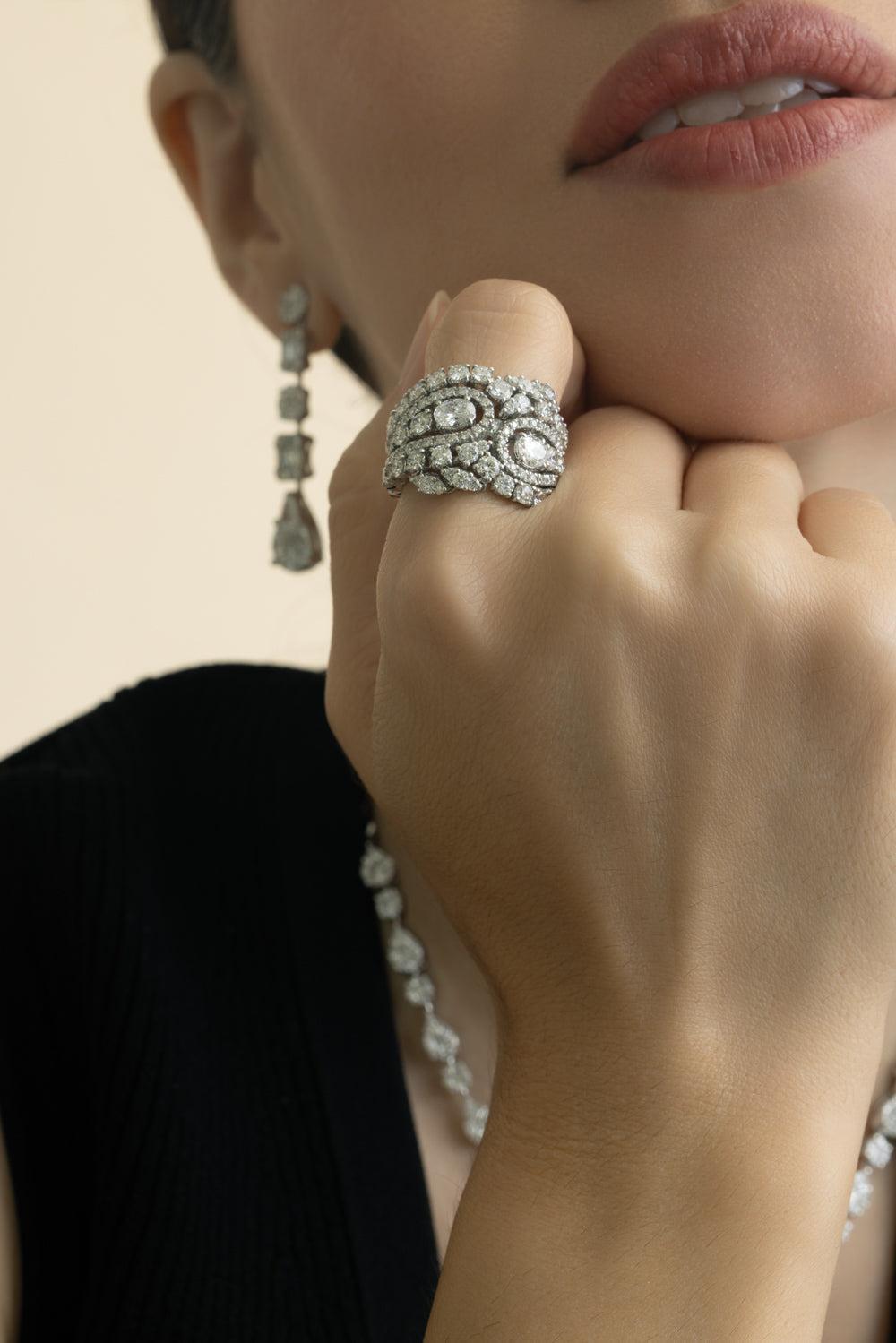 Diamond Wide Patterned Ring-WHITE GOLD-6.75-JEWELRYFINE JEWELRING-ZYDO