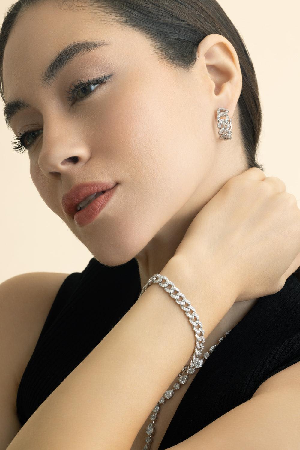 Diamond Cuban Link Hoop Earrings-WHITE GOLD-JEWELRYFINE JEWELEARRING-ZYDO