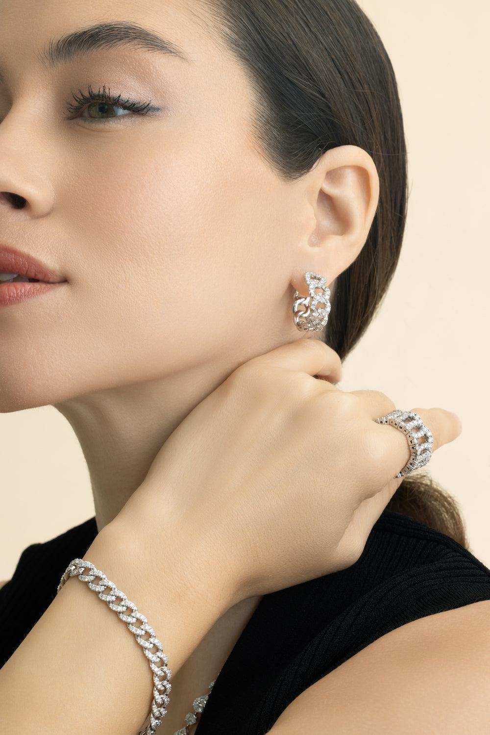 Diamond Cuban Link Hoop Earrings-WHITE GOLD-JEWELRYFINE JEWELEARRING-ZYDO