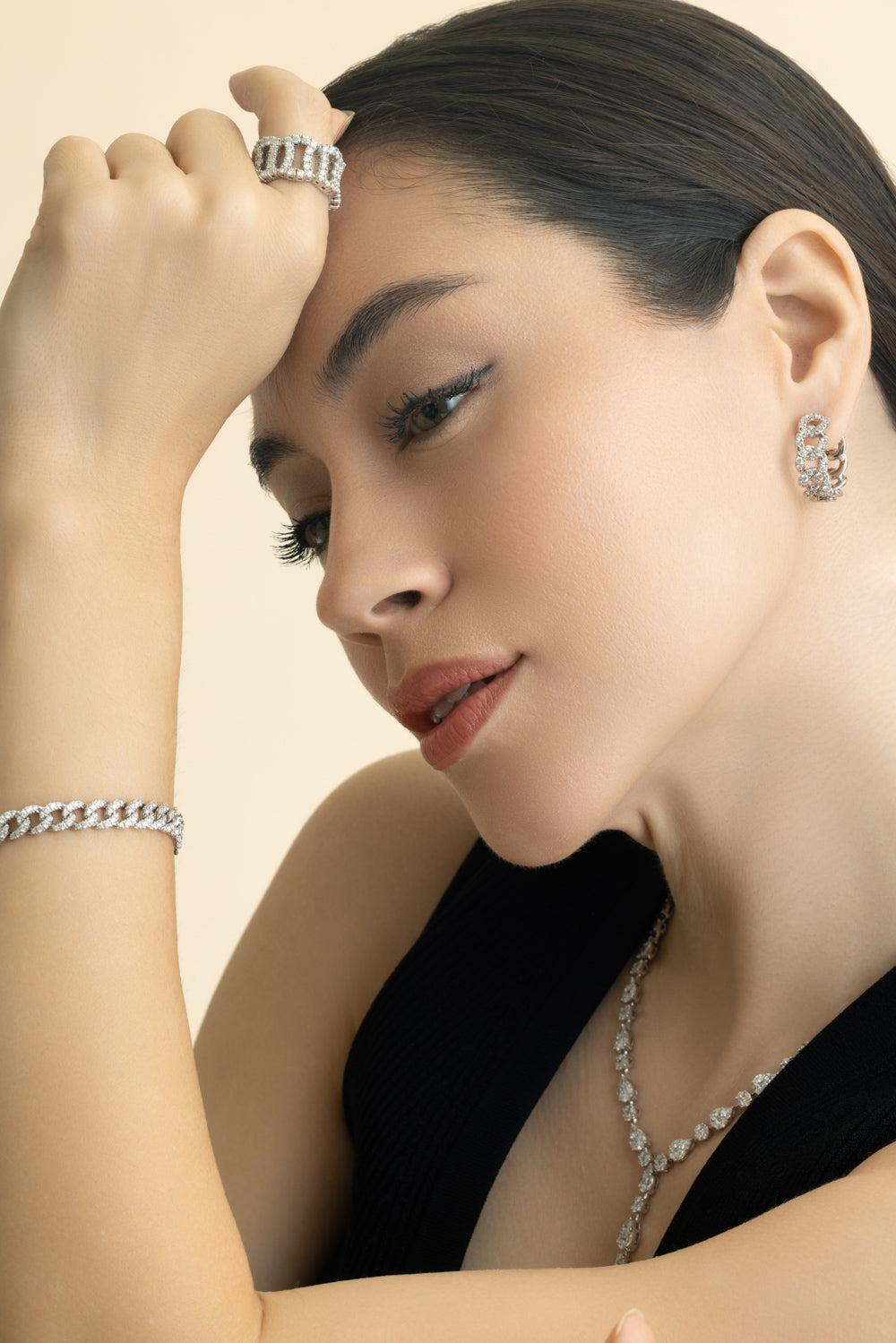 Diamond Cuban Link Hoop Earrings-WHITE GOLD-JEWELRYFINE JEWELEARRING-ZYDO