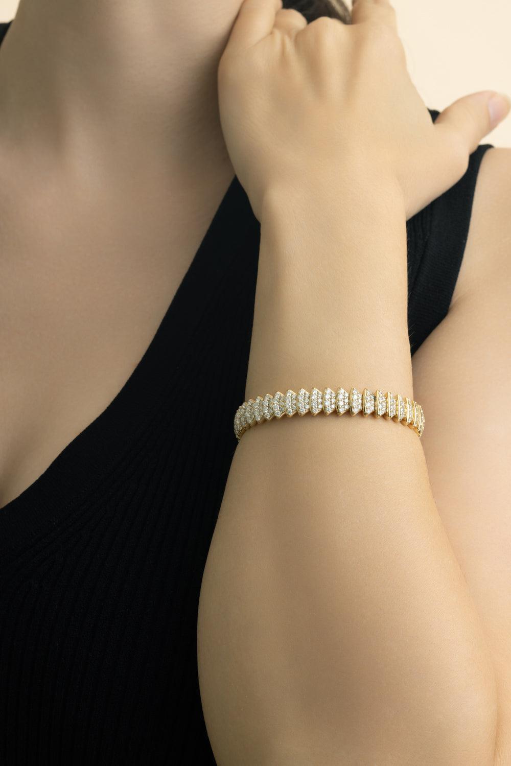 Diamond Mutli Element Stretch Bracelet-YELLOW GOLD-JEWELRYFINE JEWELBRACELET O-ZYDO