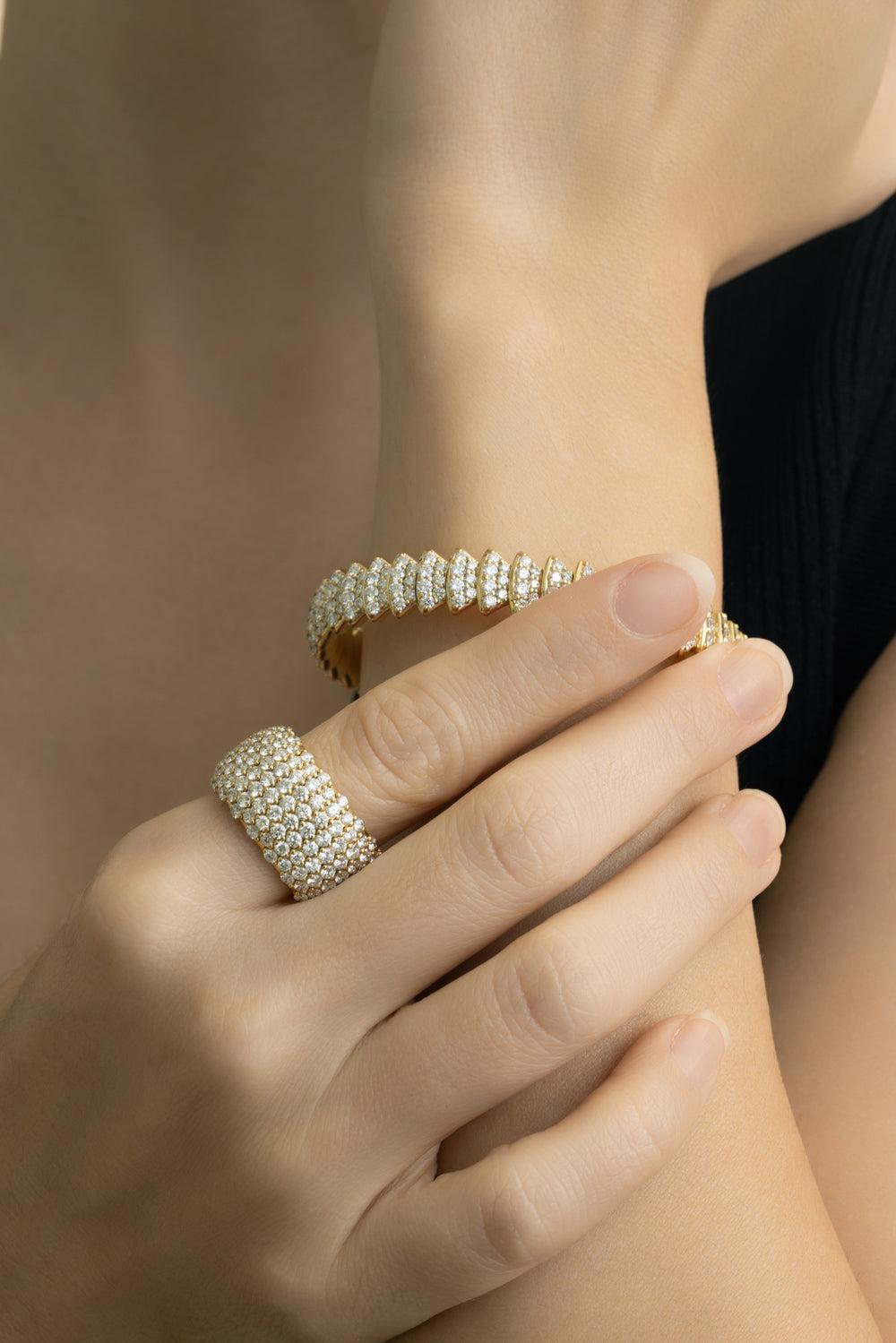 Diamond Mutli Element Stretch Bracelet-YELLOW GOLD-JEWELRYFINE JEWELBRACELET O-ZYDO