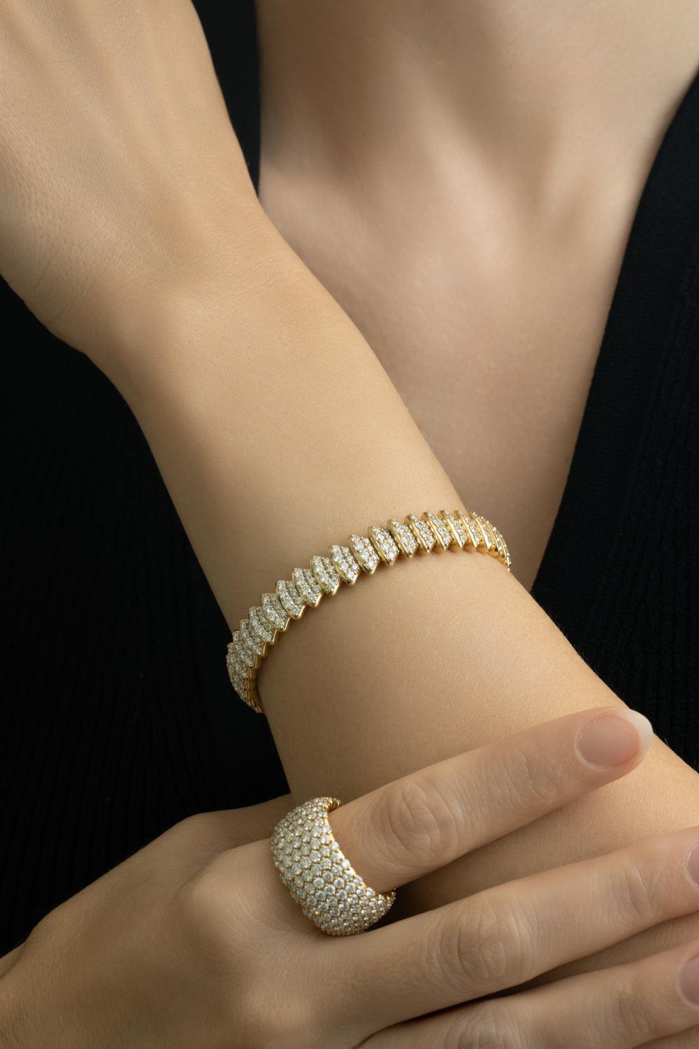 Diamond Mutli Element Stretch Bracelet-YELLOW GOLD-JEWELRYFINE JEWELBRACELET O-ZYDO