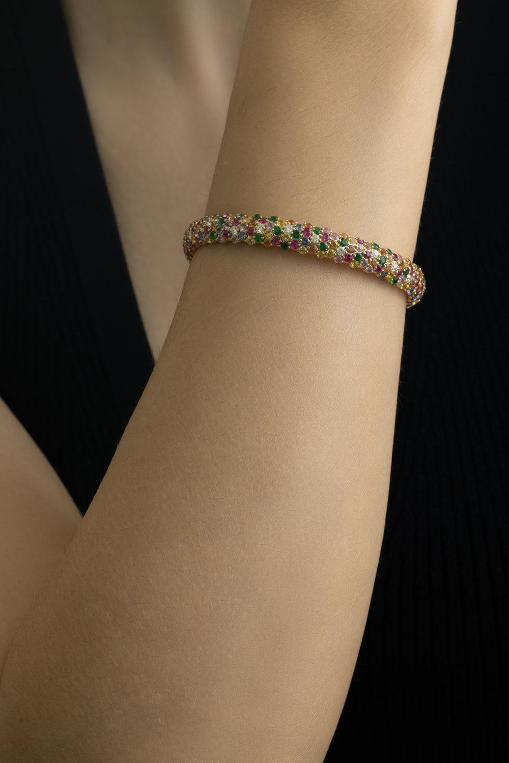 Multi Sapphire Stretch Bracelet-YELLOW GOLD-JEWELRYFINE JEWELBRACELET O-ZYDO