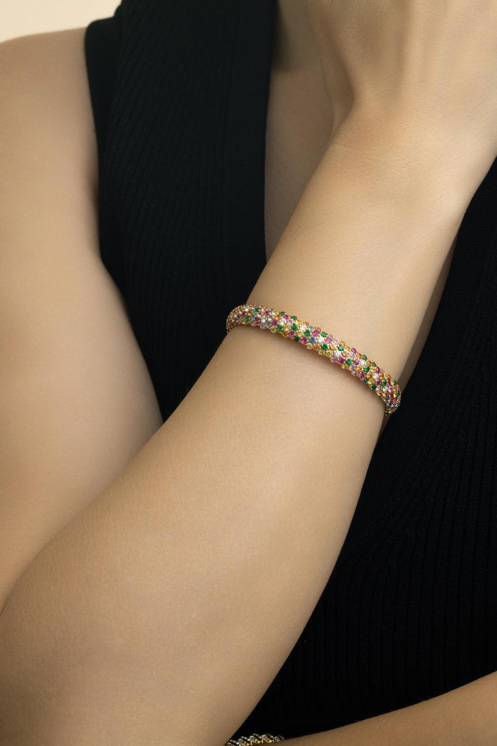 Multi Sapphire Stretch Bracelet-YELLOW GOLD-JEWELRYFINE JEWELBRACELET O-ZYDO