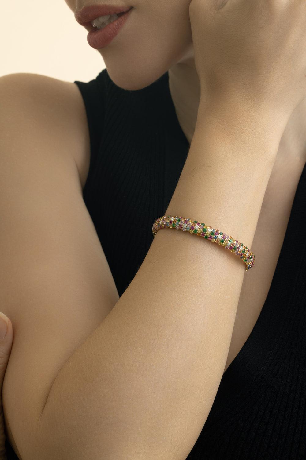 Multi Sapphire Stretch Bracelet-YELLOW GOLD-JEWELRYFINE JEWELBRACELET O-ZYDO