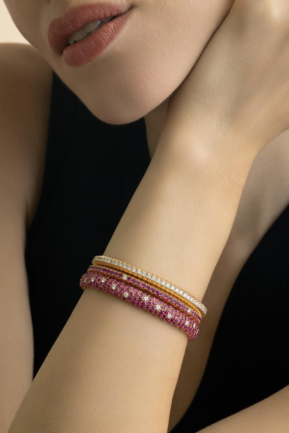 Pink Sapphire Diamond Stretch Bracelet-ROSE GOLD-JEWELRYFINE JEWELBRACELET O-ZYDO