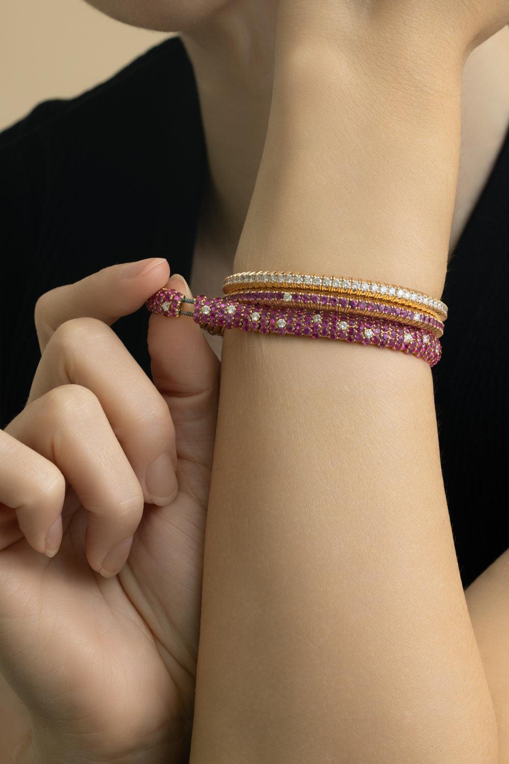 Ruby Diamond Stretch Bracelet-ROSE GOLD-JEWELRYFINE JEWELBRACELET O-ZYDO