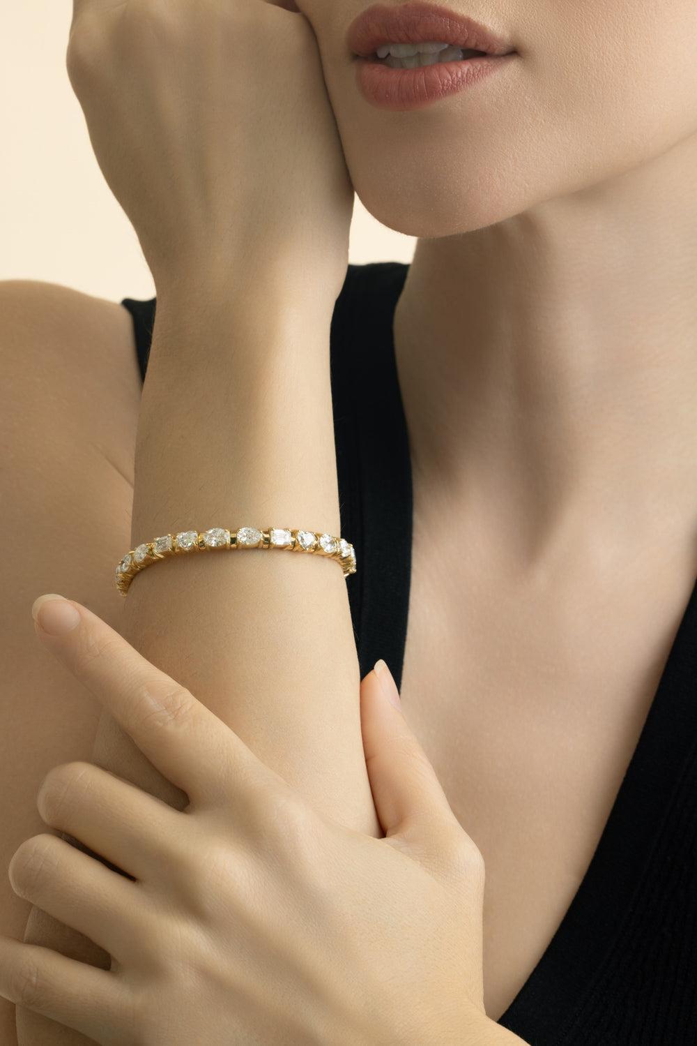 Diamond Mix Shape Stretch Bracelet - Yellow Gold-YELLOW GOLD-JEWELRYFINE JEWELBRACELET O-ZYDO