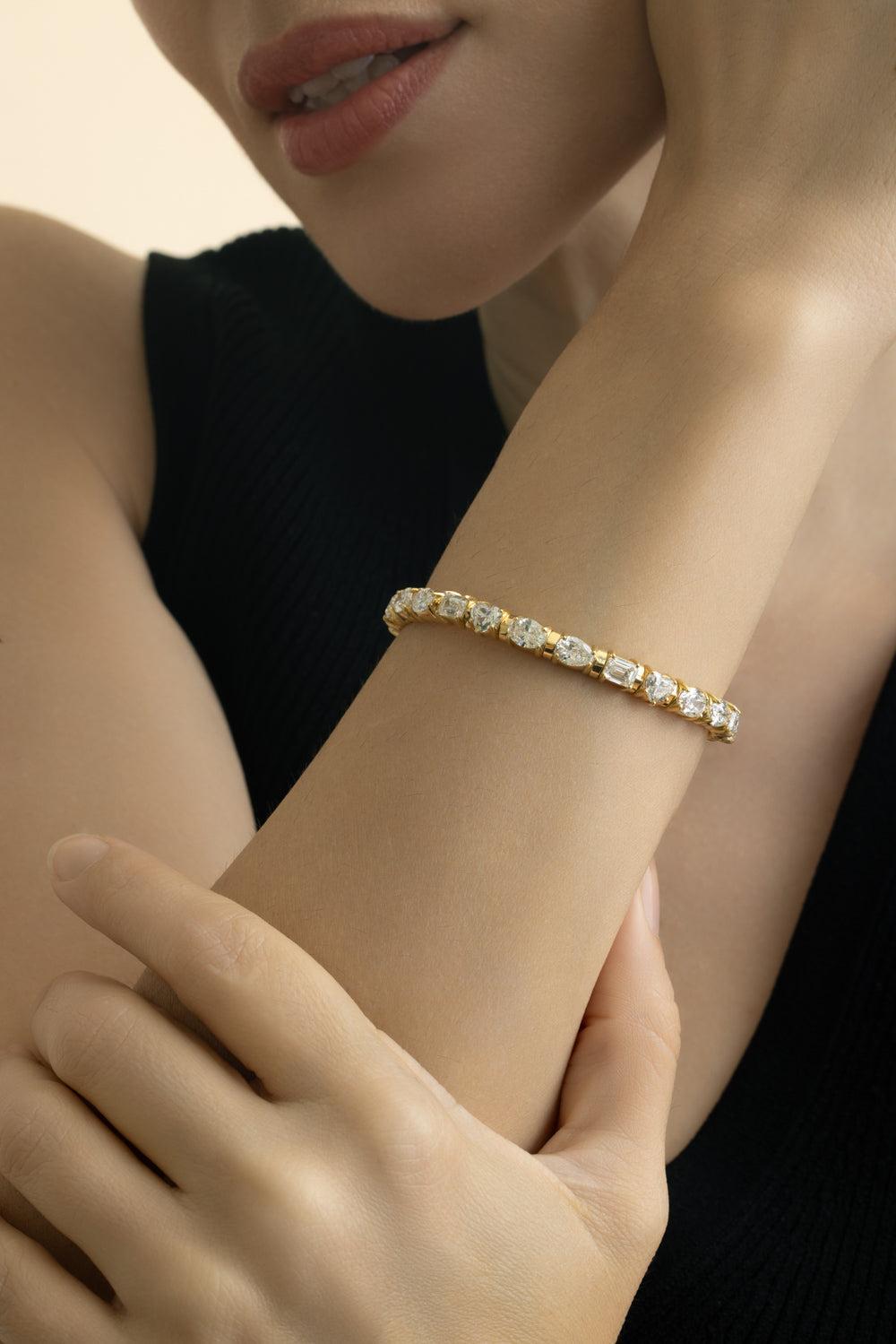 Diamond Mix Shape Stretch Bracelet - Yellow Gold-YELLOW GOLD-JEWELRYFINE JEWELBRACELET O-ZYDO